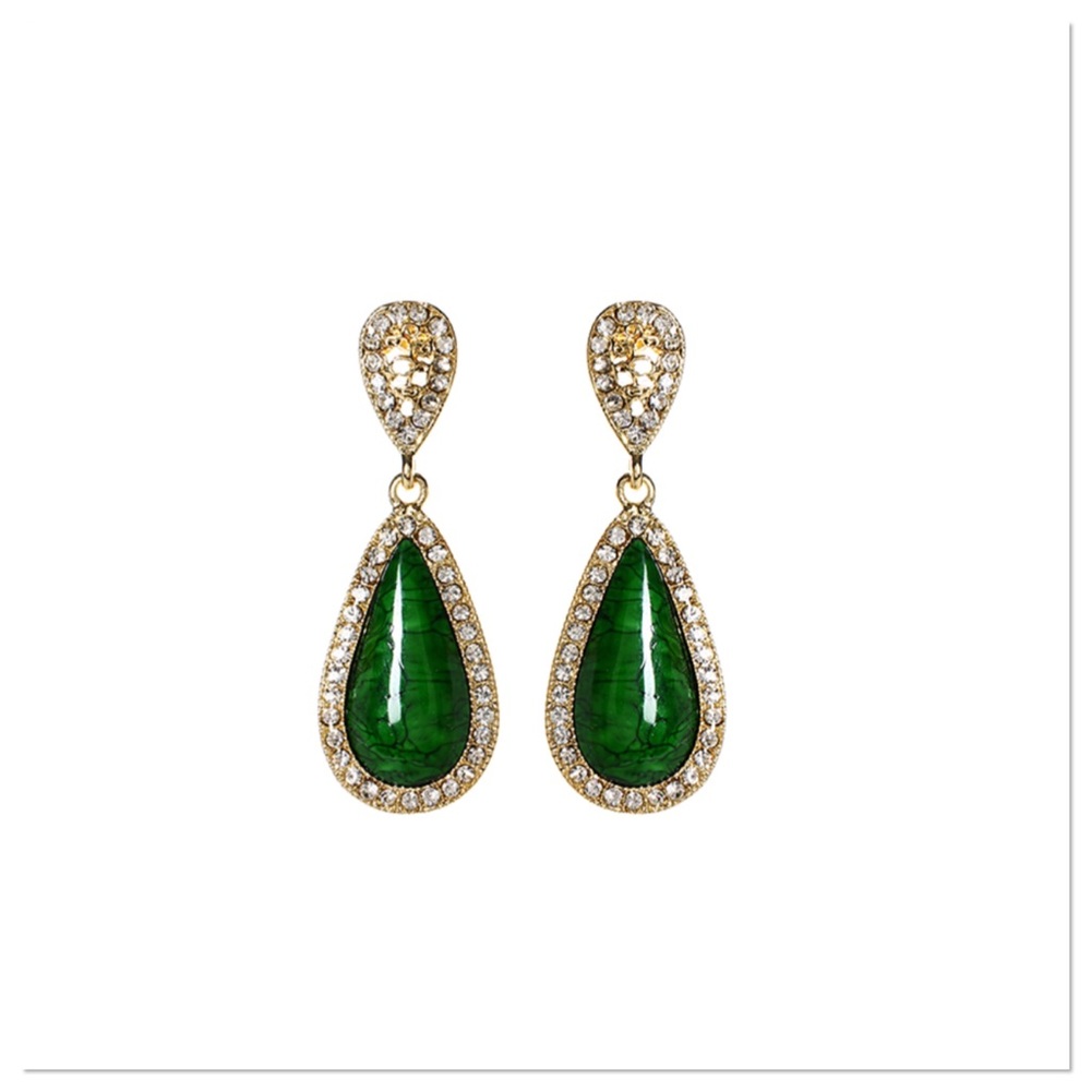 Crystal & Evergreen Teardrop Earrings
